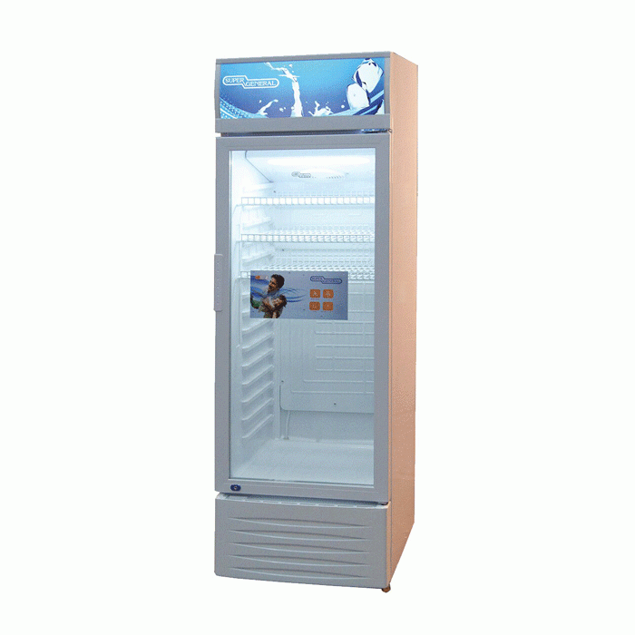 b5b929b05054.png ثلاجة سوبر جنرال عرض 12 قدم - باب زجاجي - 350 لتر - أبيض - الصورة 1